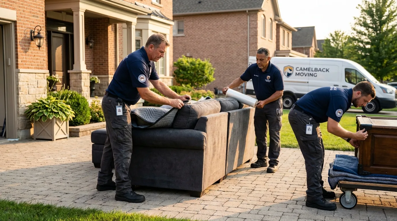 Large estate moving crew wrapping furniture in Chittenango, NY